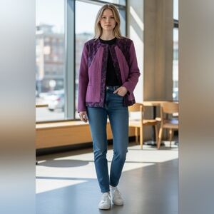 Nwt Indigo Moon Purple Floral-Panel Blazer Jacket Dress Casual Jacket Light 1X